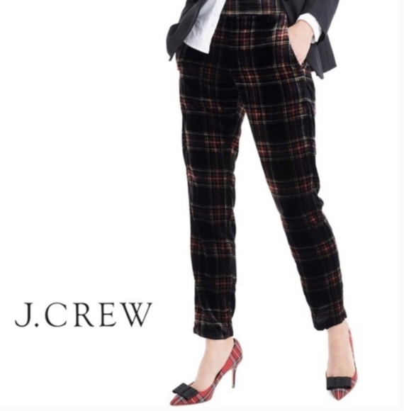 J. Crew Pull On Velvet Easy Pants in Stewart Black Plaid Size 4 - Picture 1 of 11